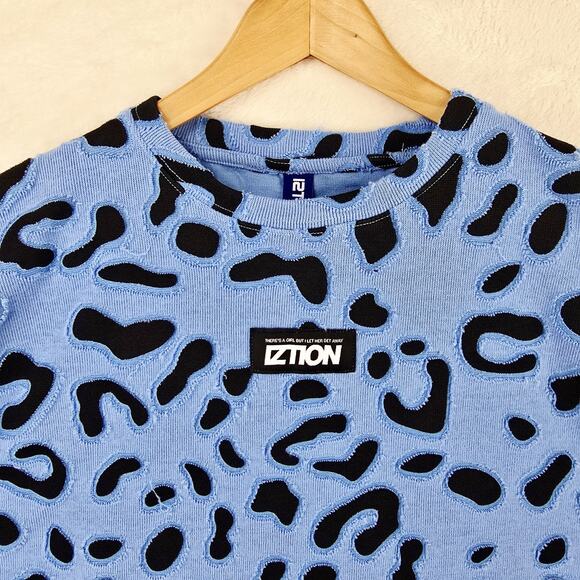 Bangboy X Iztion Boxy Shirt Mens Medium Blue Leopard All Over Print Streetwear - Picture 3 of 12